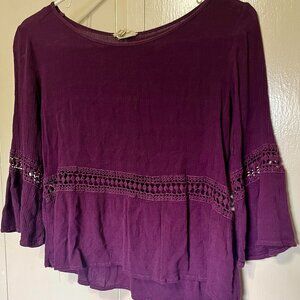 Plum Boho Bell Sleeve Blouse